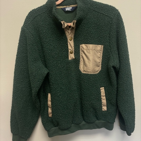 Lands End Half Snap Boucle Fleece Mens Pullover - Picture 3 of 6